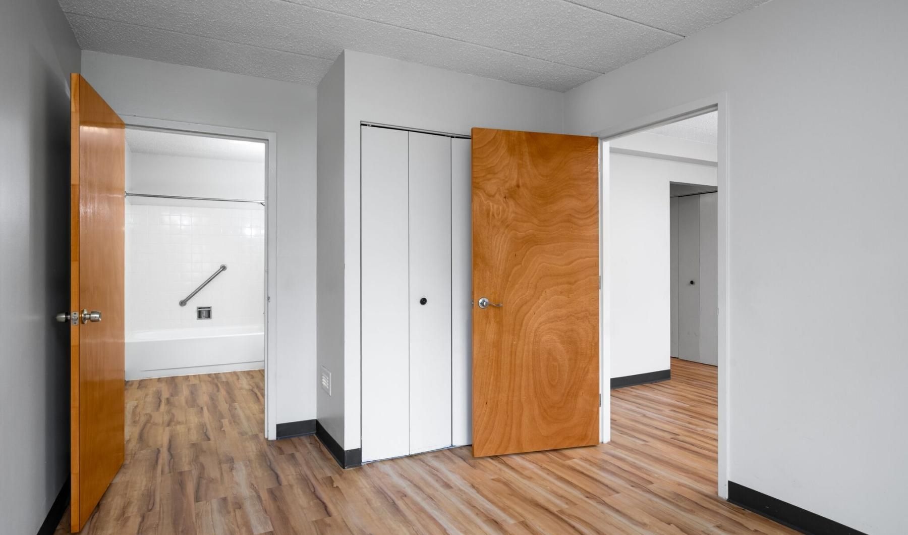 a room with white doors